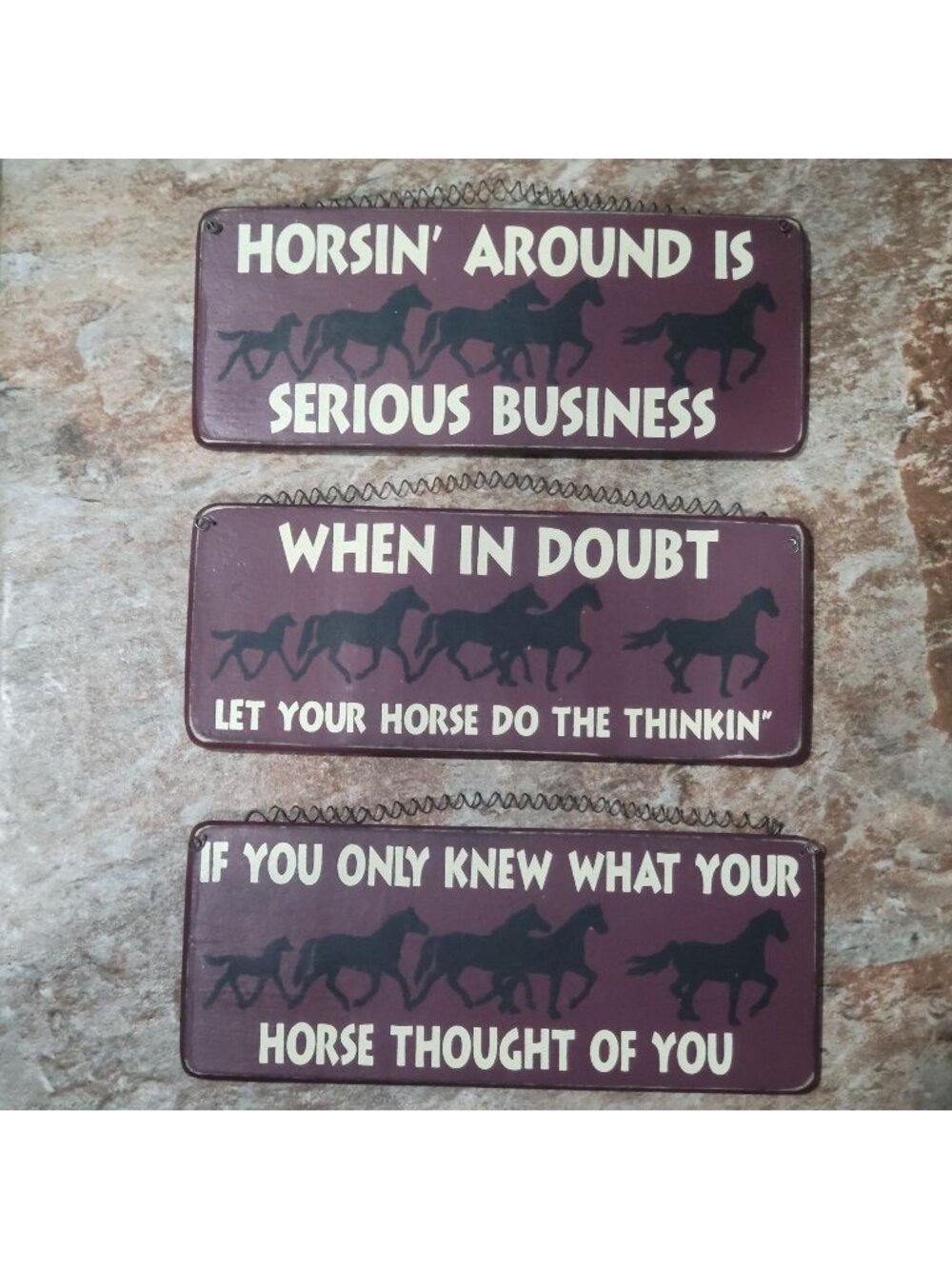 Lot 3 Vintage Western Metal Horse Signs Funny Equestrian Quote Novelty Plaque